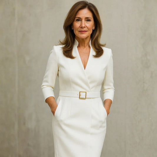 The Eva — Belted Midi Dress with V-Neckline