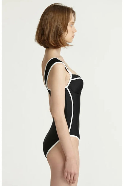 Colorblock Korean Style Sweetheart Swimsuit