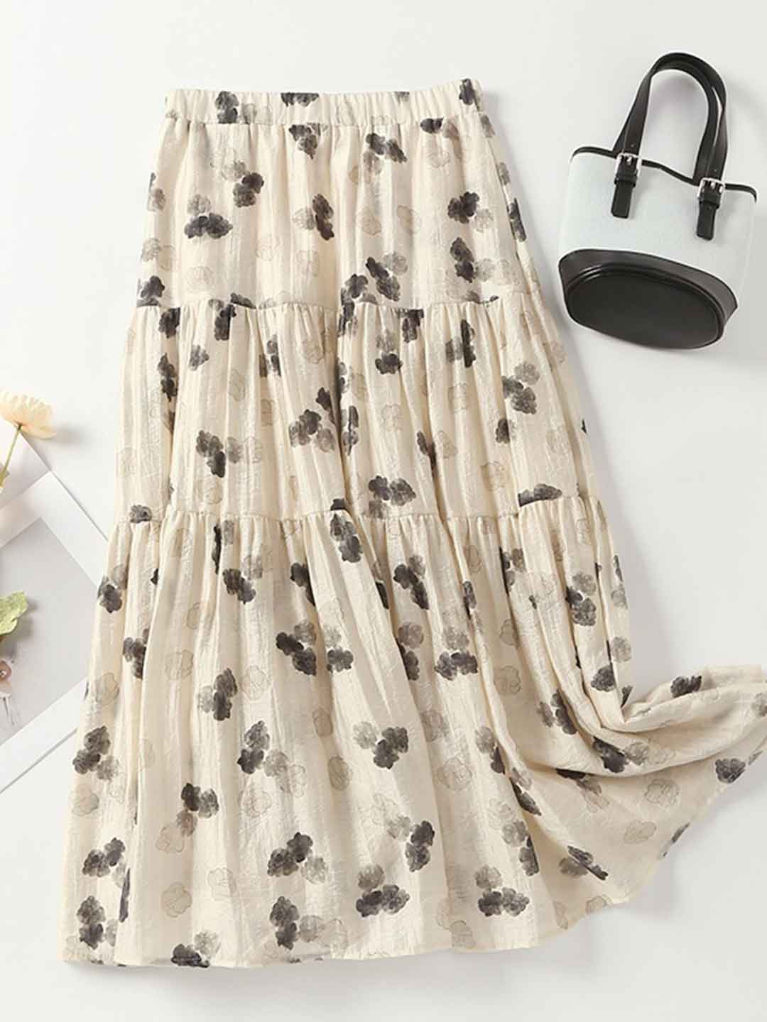 Layla Vintage A-Line Pleated Floral Skirt