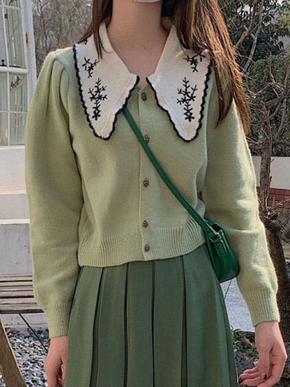 Alicia Classic Doll Collar Embroidery Knitted Cardigan