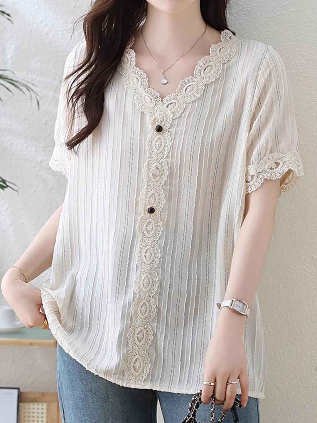 Bailey Loose V-Neck Lace Top