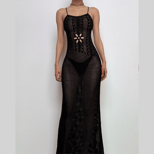 Knitted cross back see through cami maxi dress-final-sale
