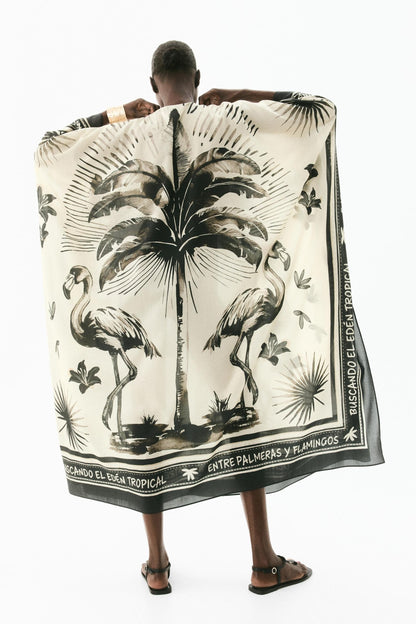 Oversized Flamingo Kaftan Maxi Dress