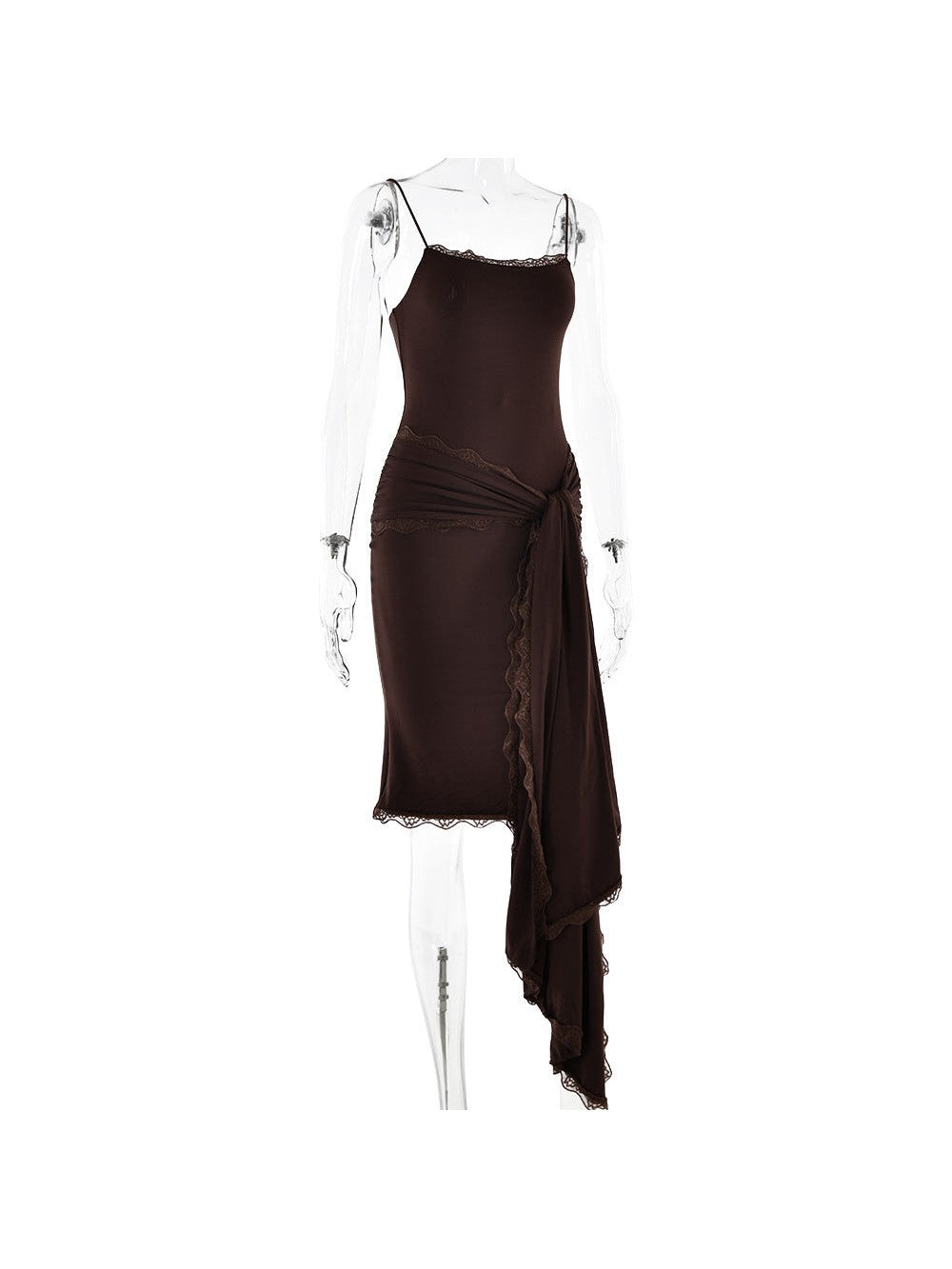 Spaghetti Strap Lace Detailed Ribbon Bodycon Short Dress