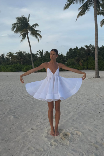 Flared Hem Deep V Backless Mini Dress