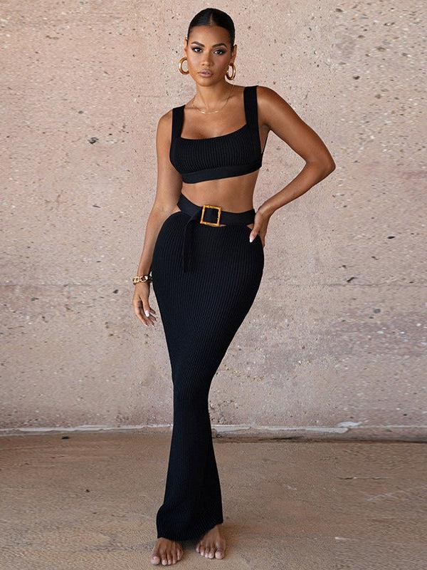 Simrit Sheath Strap Top & Belted Skirt Coord Set