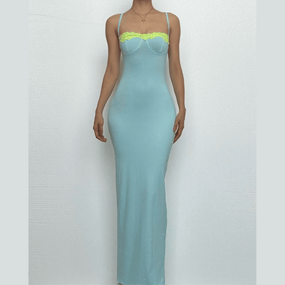 Lace hem backless cami maxi dress