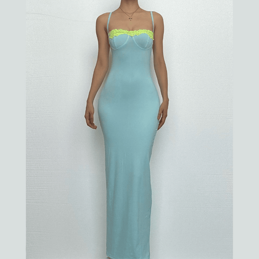 Lace hem backless cami maxi dress