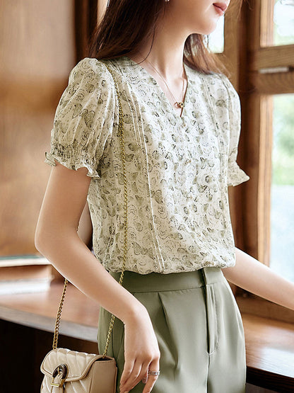 Kayla Classic Floral Printed Chiffon Blouse