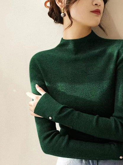 Sophia Classic Turtleneck Solid Color Knitted Sweater-Coffee