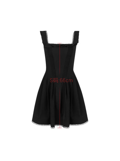 Lace Sling Ruffle Backless French Dress