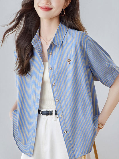 Genesis Loose Lapel Embroidered Striped Shirt