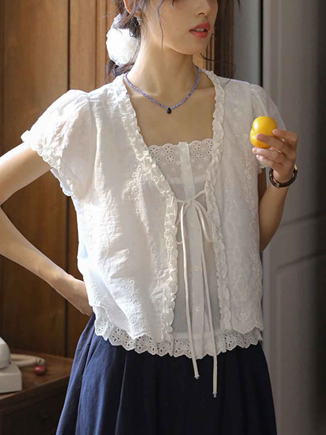 Bailey Loose V-Neck Embroidered Patchwork Top