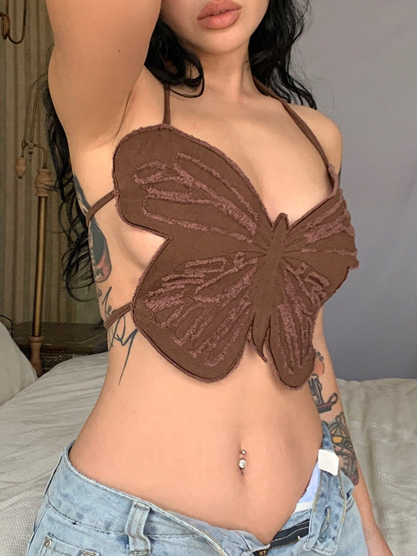Butterfly 3D Frayed Hollow Out Strap Sling Top