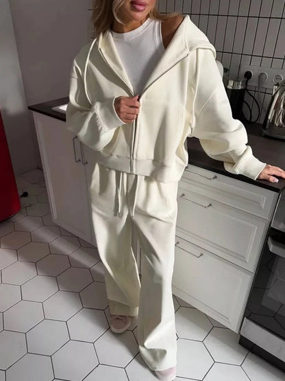 Simplicity Zipper Hoodie, Athletic Casual Pants 2-piece Sets