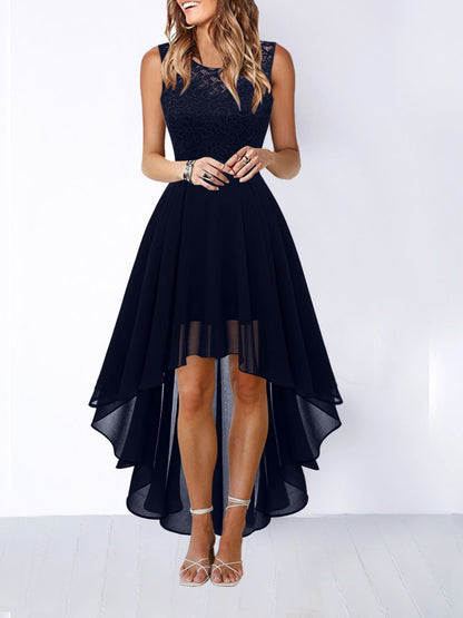 Lace Stitching Irregular Hem Waist Maxi Dresses