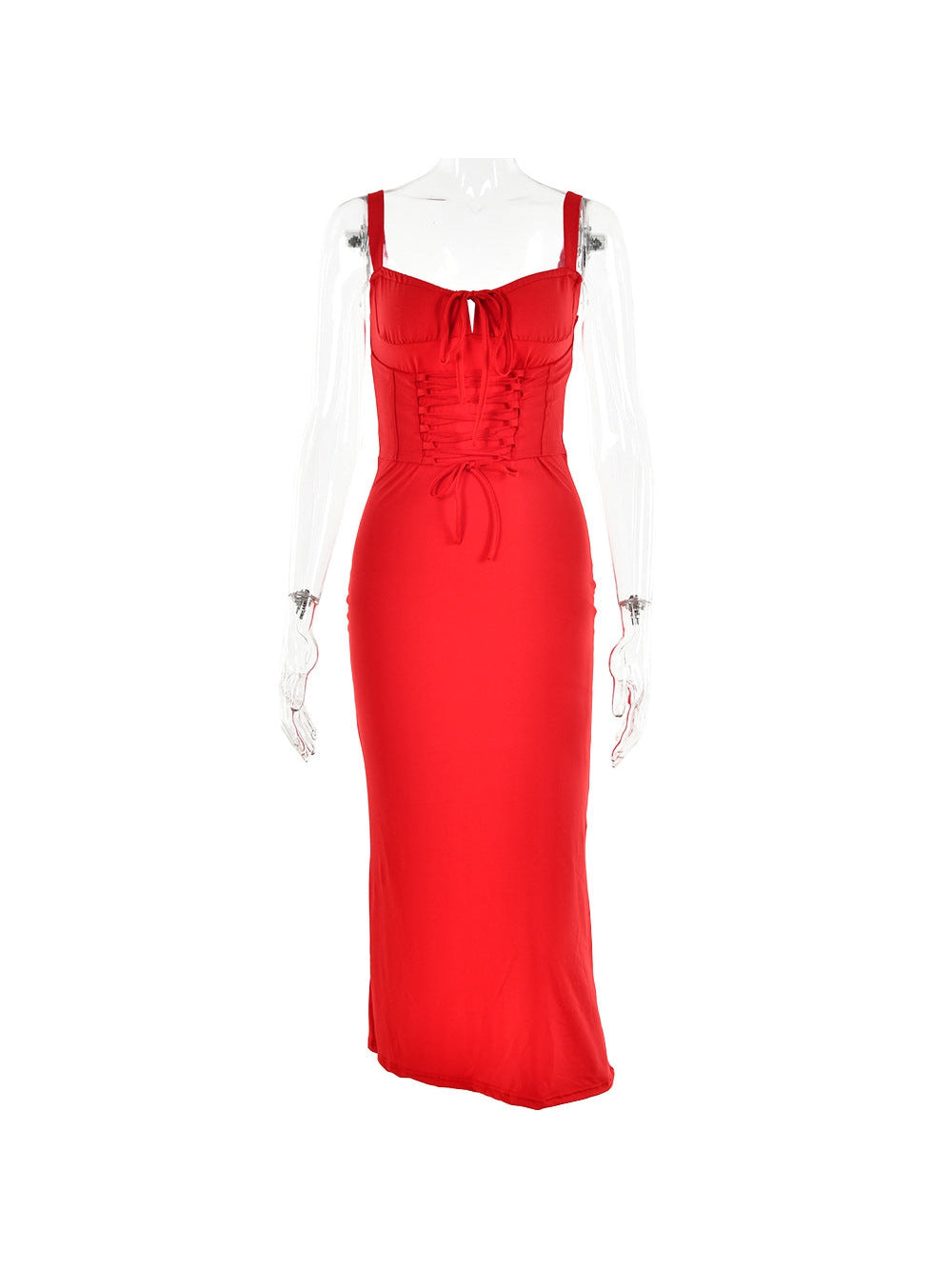Lace Up Spaghetti Strap Fishtail Cami Dress