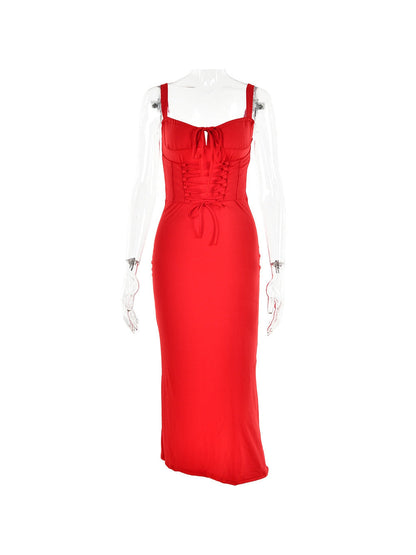 Lace Up Spaghetti Strap Fishtail Cami Dress