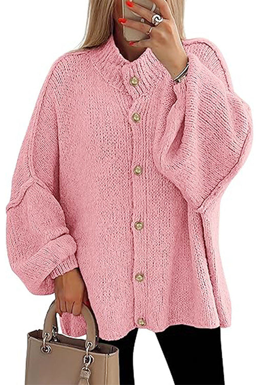 Button Up Balloon Sleeves Sweater Cardigan