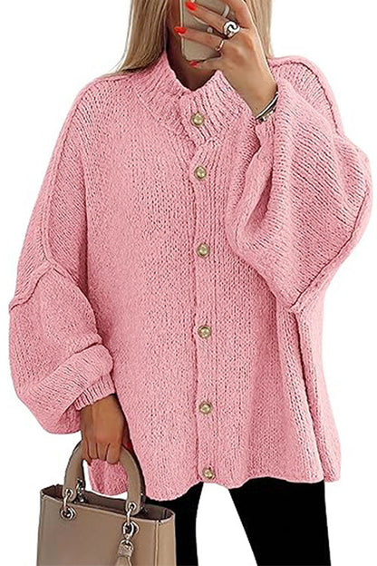 Button Up Balloon Sleeves Sweater Cardigan