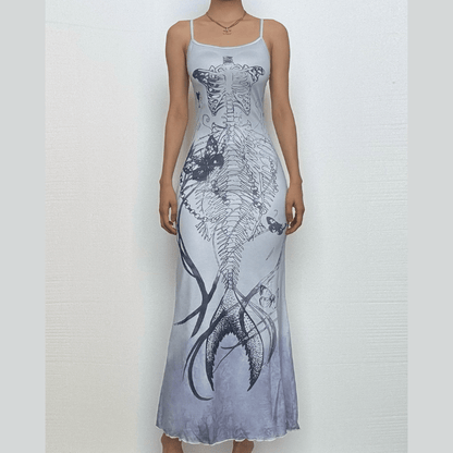 Print tie dye backless cami maxi dress-final-sale