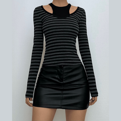 Striped long sleeve knitted patchwork top