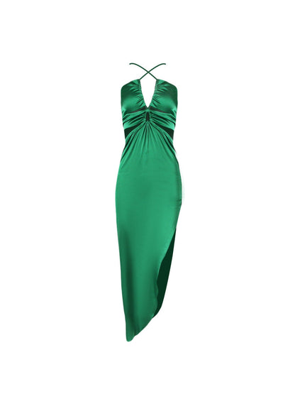 Halterneck High Slit Hollow Out Cutout Backless