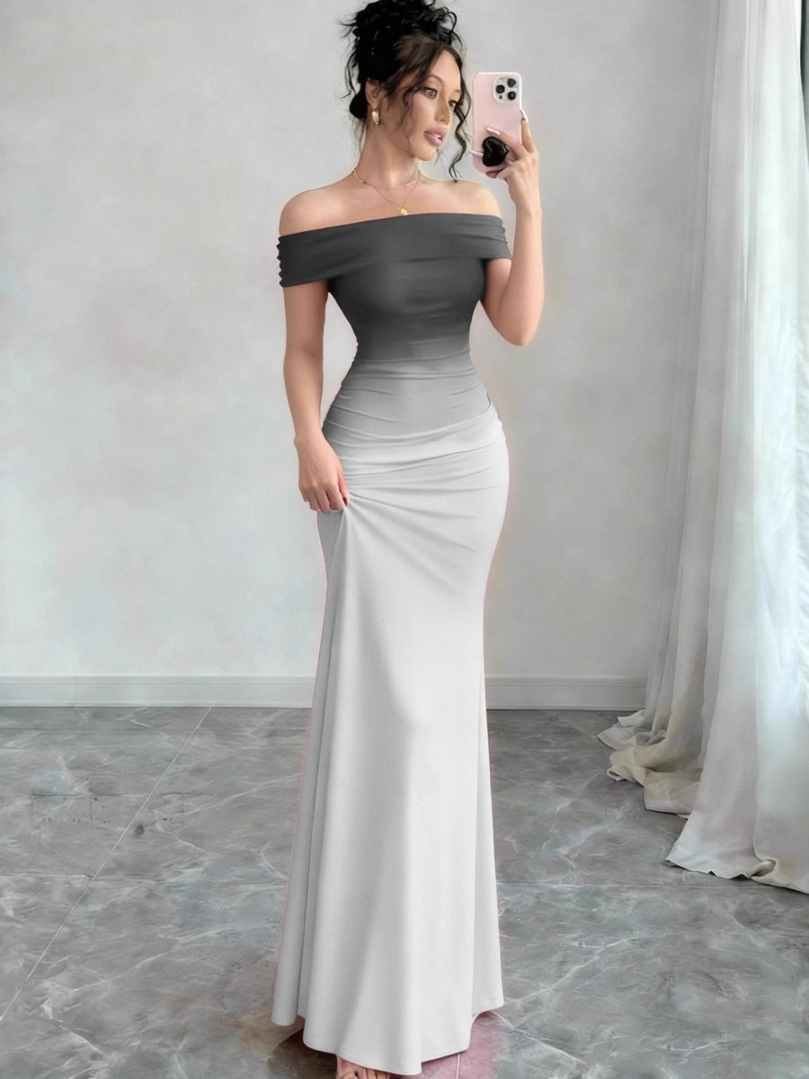 Off Shoulder Hip-hugging Gradient Maxi Dresses