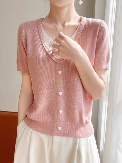 Angelina Casual V-neck Patchwork Knitted Top