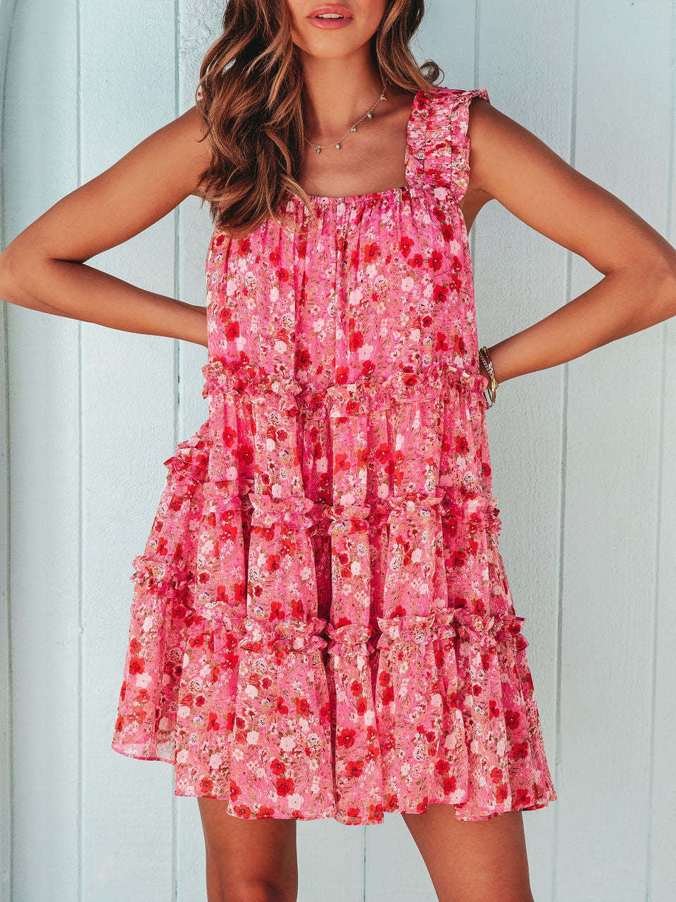 Floral Print Ruffle Cami Dress