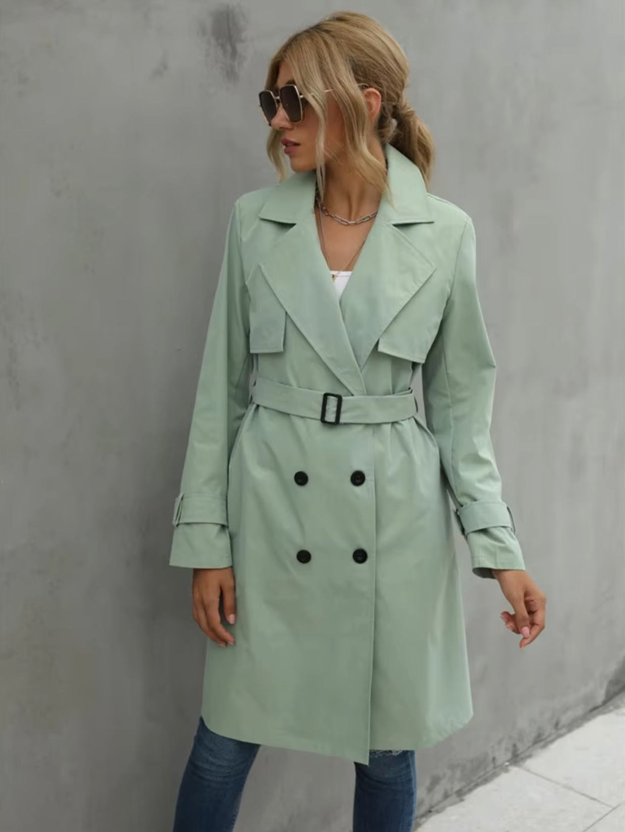 | Women’s Double Breasted Belted Trench Coat