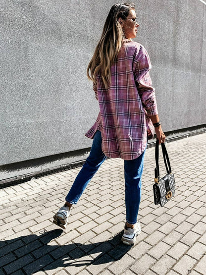 Plaid Casual Brushed Wool Cardigan Jacket