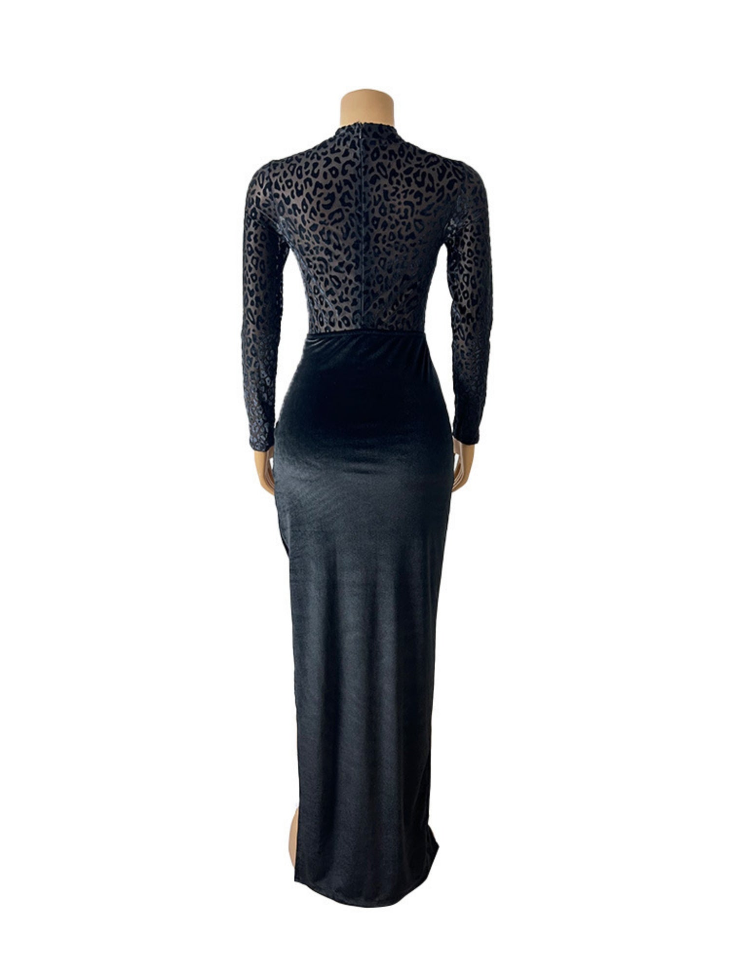Leopard Print Velvet Sexy See-through Two-piece Set Bodysuit/Pants