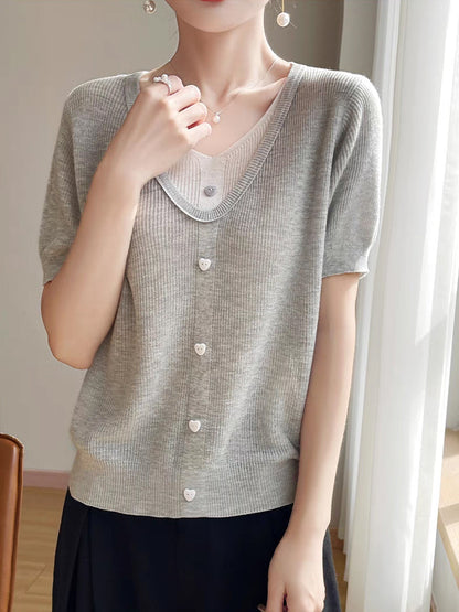 Angelina Casual V-neck Patchwork Knitted Top