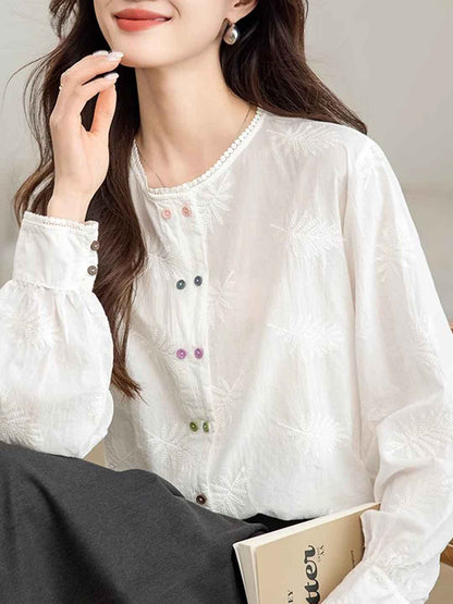 Aubrey Classic Crew Neck Embroidered Hollowed Shirt