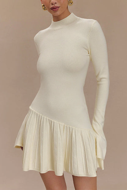 Meridress Mockneck Bell Sleeves Ruffle Mini Sweater Dress