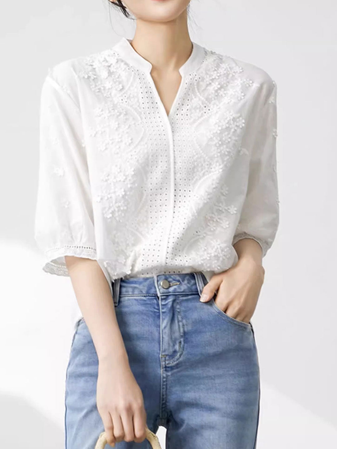 Alexa Embroidered Jacquard Lace Shirt