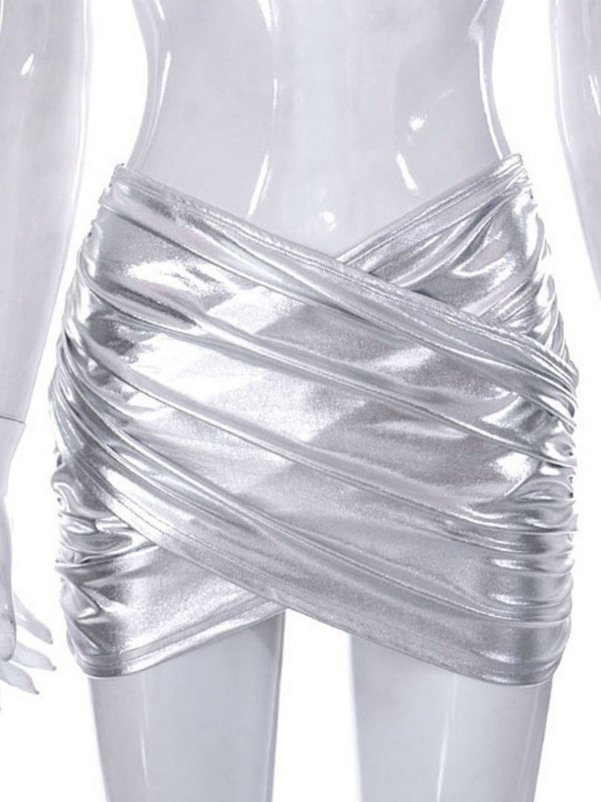 PVC Glossy Patent Leather Cross Pleats Sexy Short Skirt
