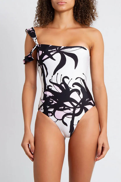 Chinese Ink Print One Piece Swimsuit Set