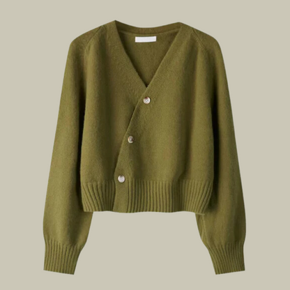 | Women’s Cross Button V Neck Merino Wool Sweater