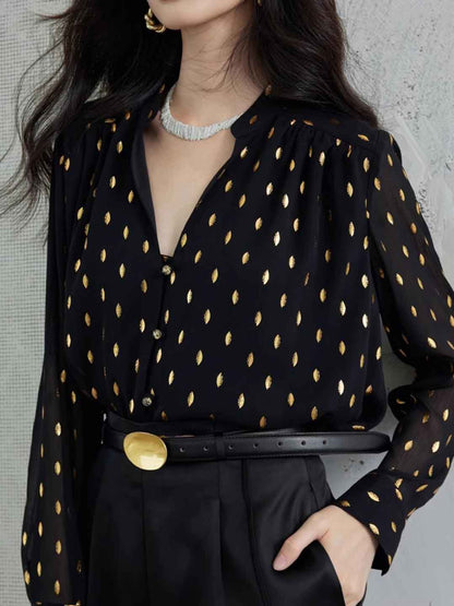 Ashley Loose V-neck Hot Stamping Chiffon Shirt