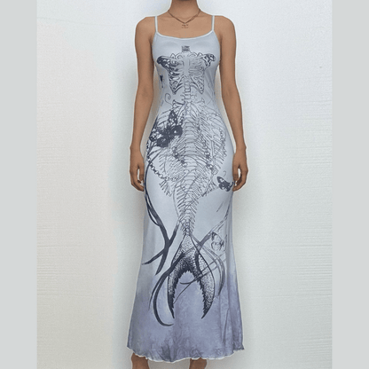 Print tie dye backless cami maxi dress