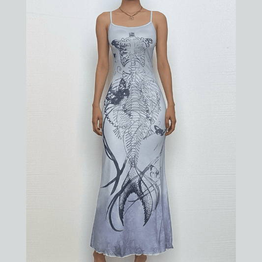 Print tie dye backless cami maxi dress
