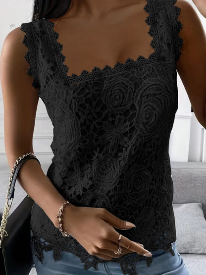 Lace Trim Square Collar Tank Tops&Camis