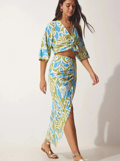 Floral Print Crop Top & Skirt Coord Set