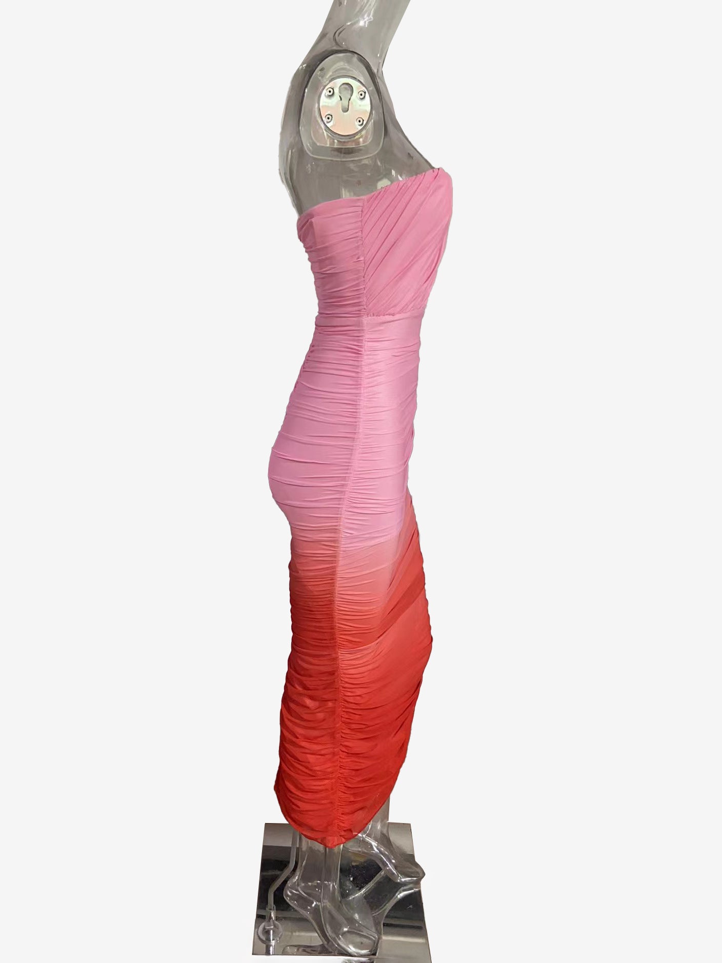 Ombre Strapless Maxi Dress for Women - Peach Ruched Bodycon Tube Dress with Back Slit - Summer Resort Wear 2026