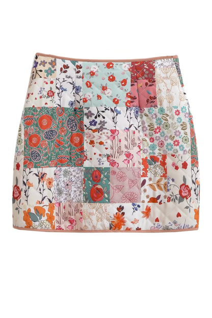 Printed Cotton Jacket + Vest + Skirt Set