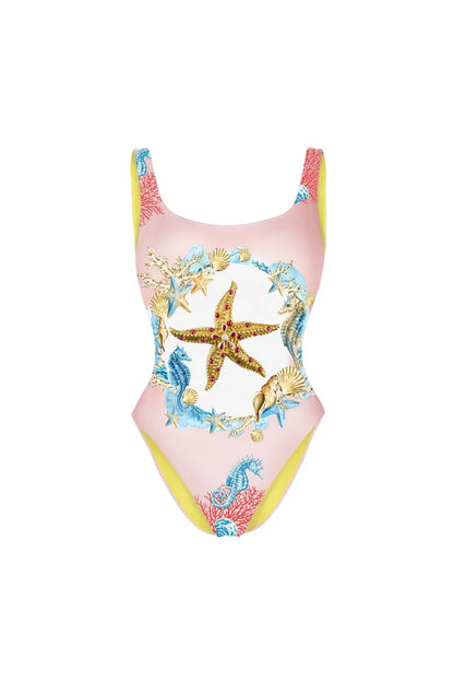 Backless Starfish Print Swimsuit Women
