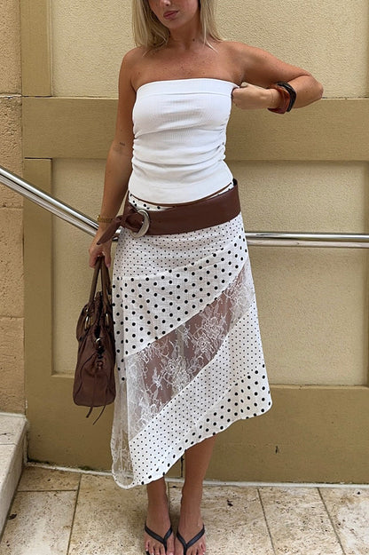 Polka Dot Lace Asymmetrical Maxi Skirt