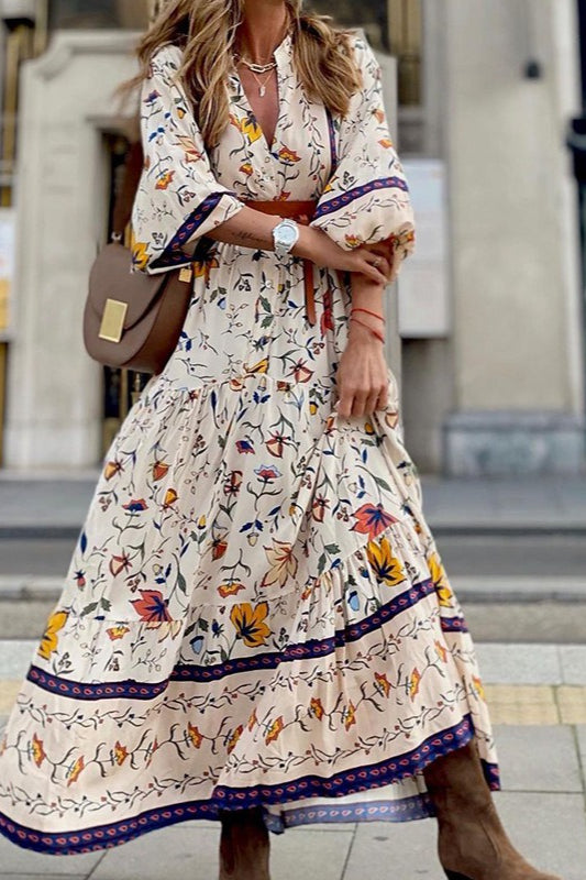 Bohemian Floral Print Long Sleeve Maxi Dress